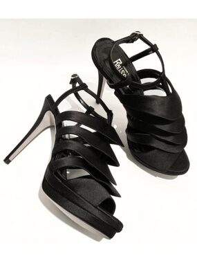 Jerome C. Rousseau Quorra Black Satin Platform Stiletto High-End Dress Shoes